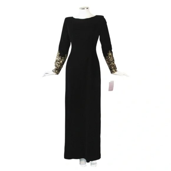 VINTAGE 1980s Victor Costa Velvet Gown | Rear Deep-v | Sequin Design - Size 8 - Picture 1 of 12